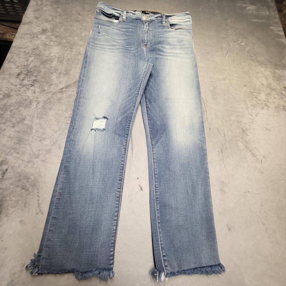 Hudson Jeans Womens 32 Blue Straight Nico Cigarette Light Wash Fringe Distressed